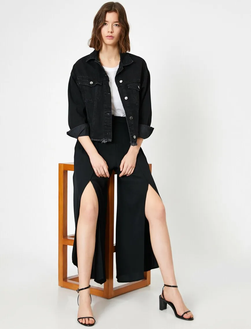 16347 Black Slit Chiffon Palazzo Trousers