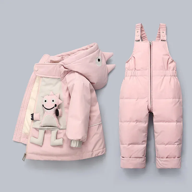 3D Cartoon Dino Design 2pcs Baby Warm Snowsuits