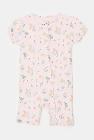 Baby Pink Printed Romper