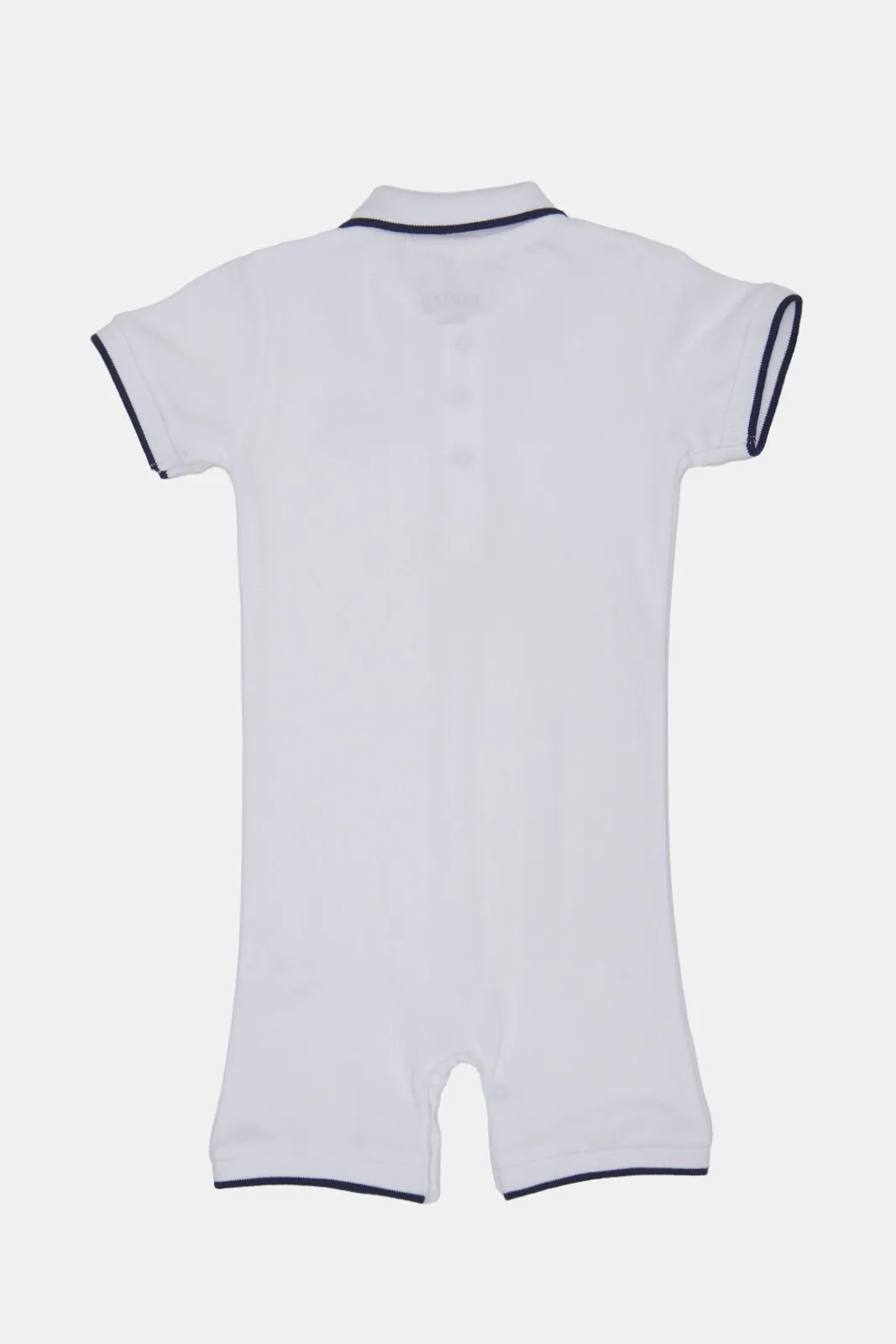 Baby White Printed Polo Romper