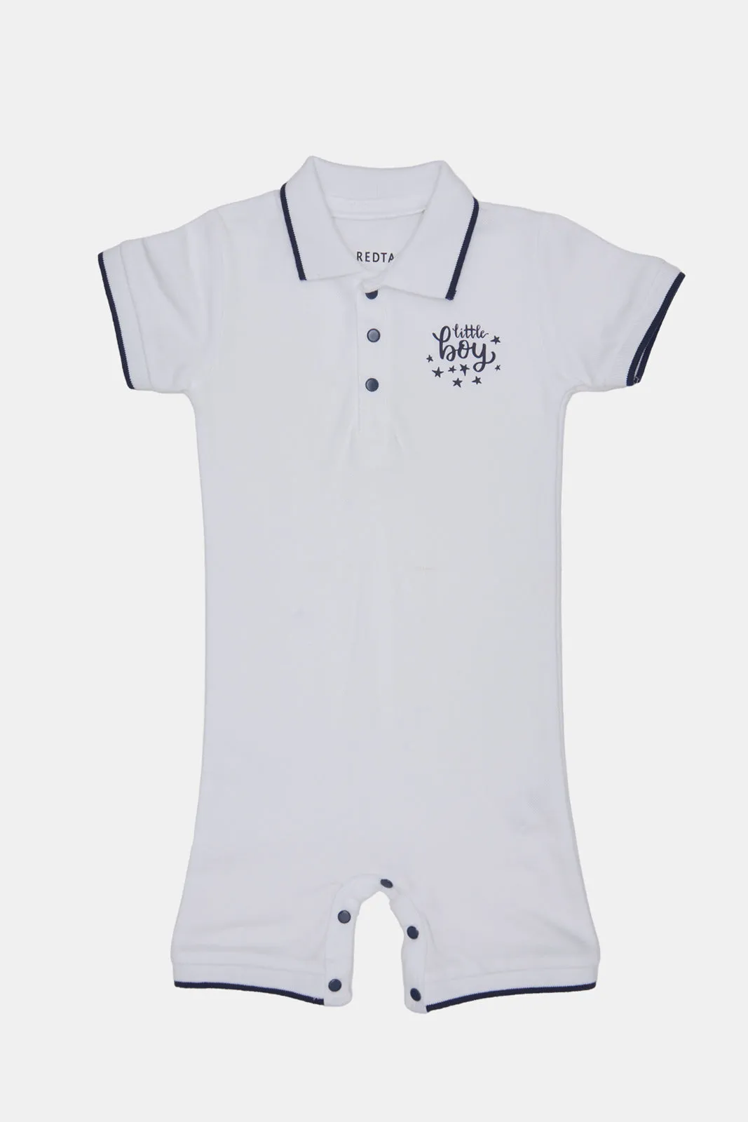 Baby White Printed Polo Romper