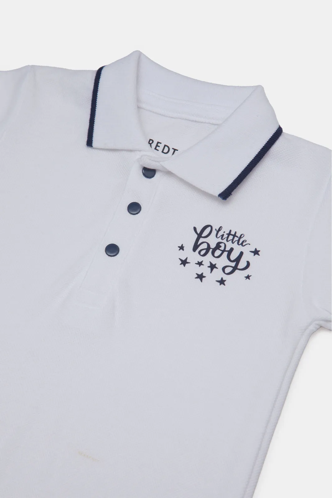 Baby White Printed Polo Romper
