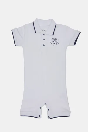 Baby White Printed Polo Romper