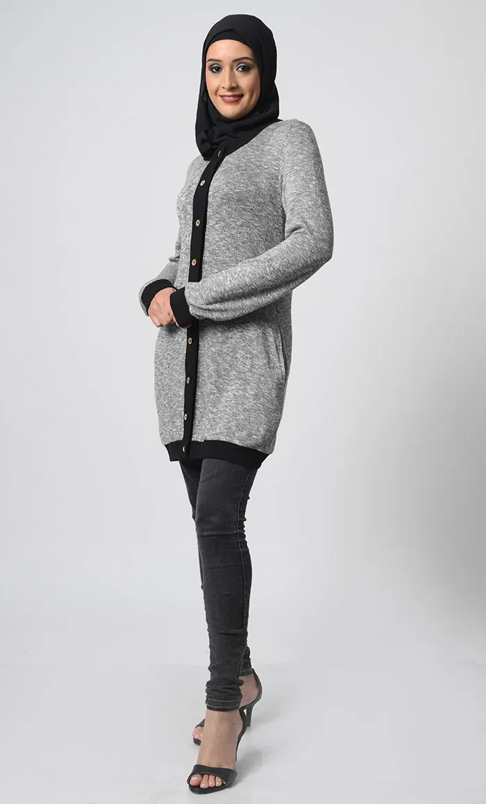 Button down  Knitted Wool Winter Cardigan