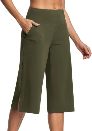 Capri Pants for Women Wide Leg Stretchy Pull On Athletic Yoga Legging with Pockets Summer Casual Capris Outfits