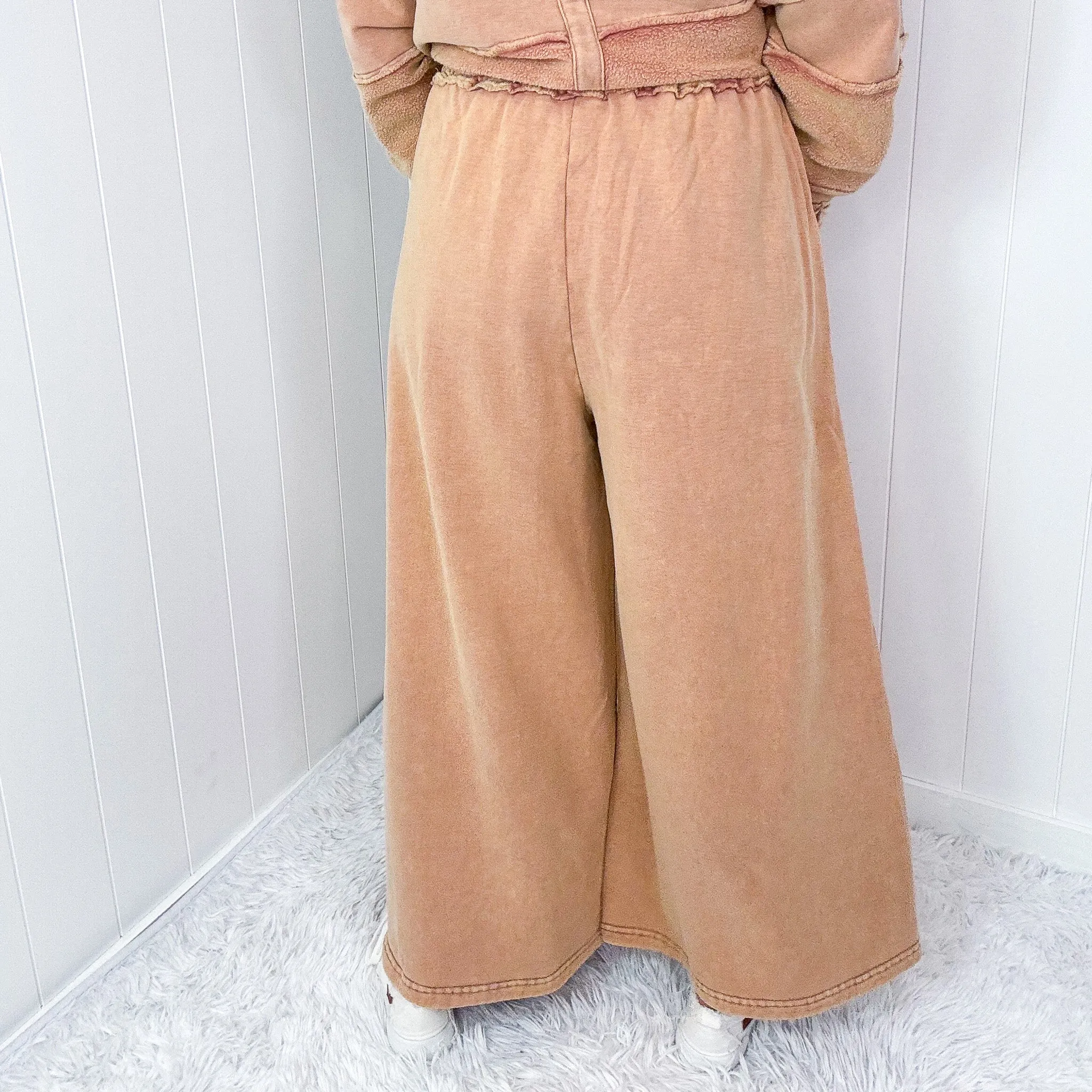 Caramel Cloud Brushed Terry Knit Mineral Washed Palazzo Pants