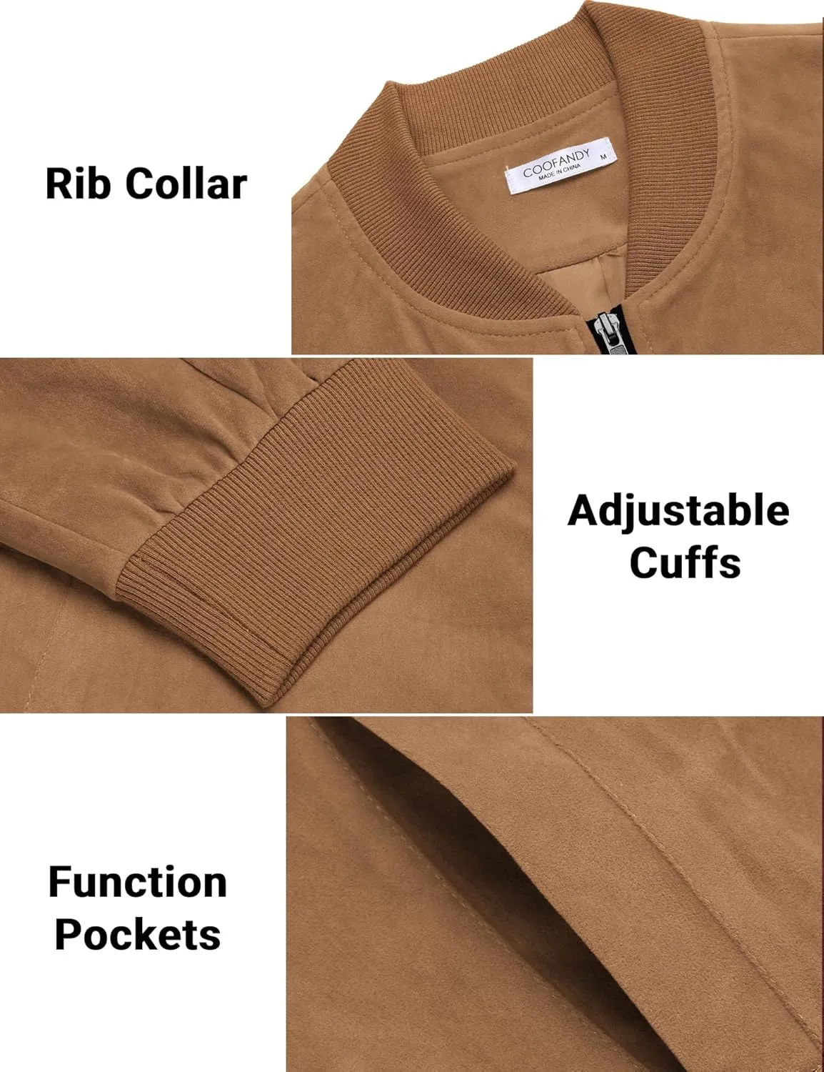 COOFANDY Men's Casual Varsity Jacket Vintage Lightweight Suede Bomber Jackets