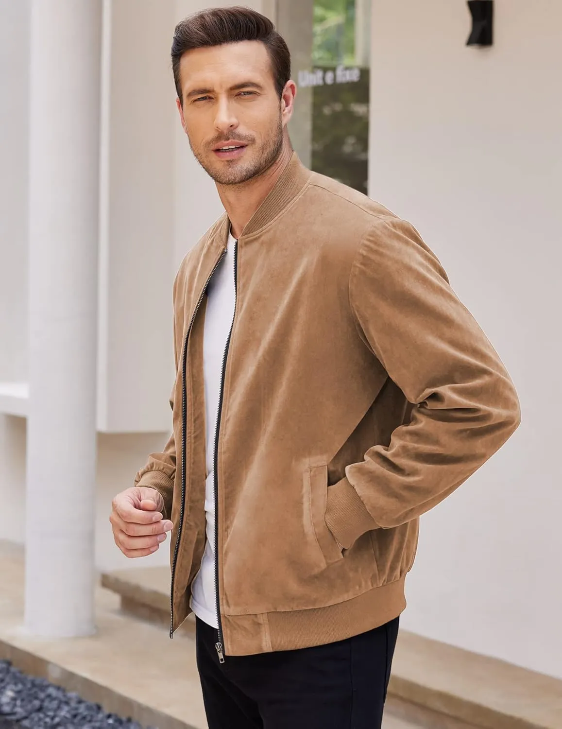 COOFANDY Men's Casual Varsity Jacket Vintage Lightweight Suede Bomber Jackets