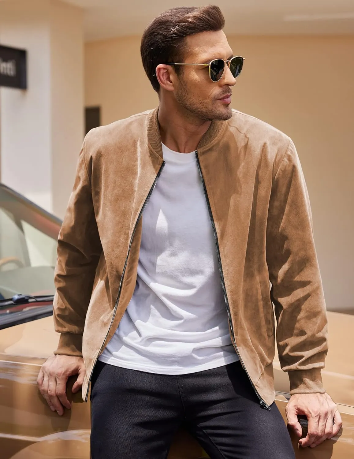 COOFANDY Men's Casual Varsity Jacket Vintage Lightweight Suede Bomber Jackets