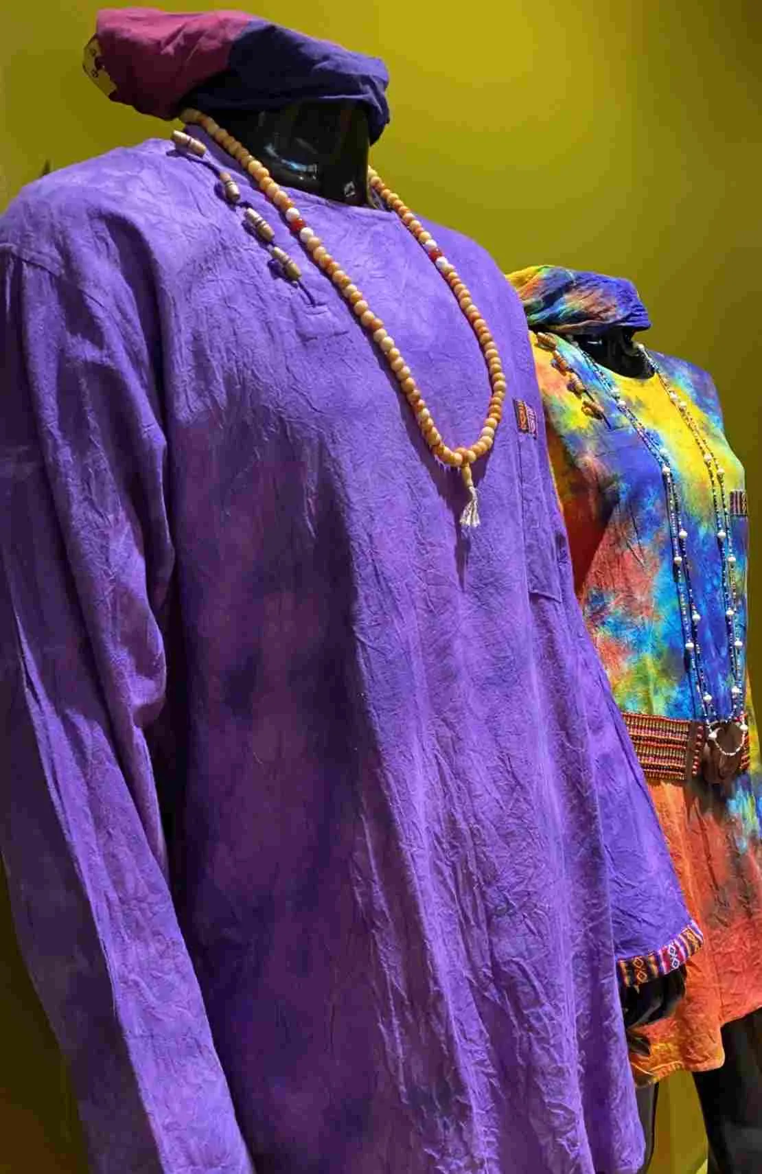 Cotton Bhutani Trim Long-Sleeve Round Neck Tunic - Tie-Dye