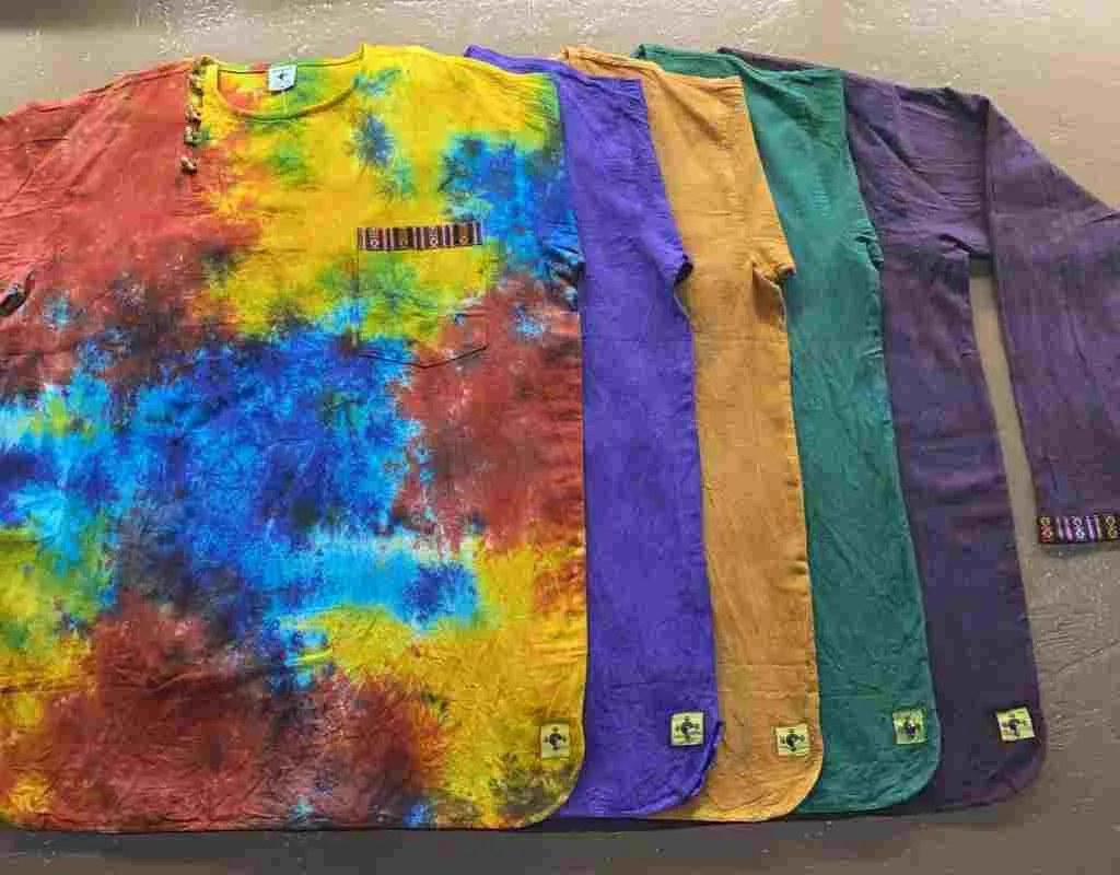 Cotton Bhutani Trim Long-Sleeve Round Neck Tunic - Tie-Dye