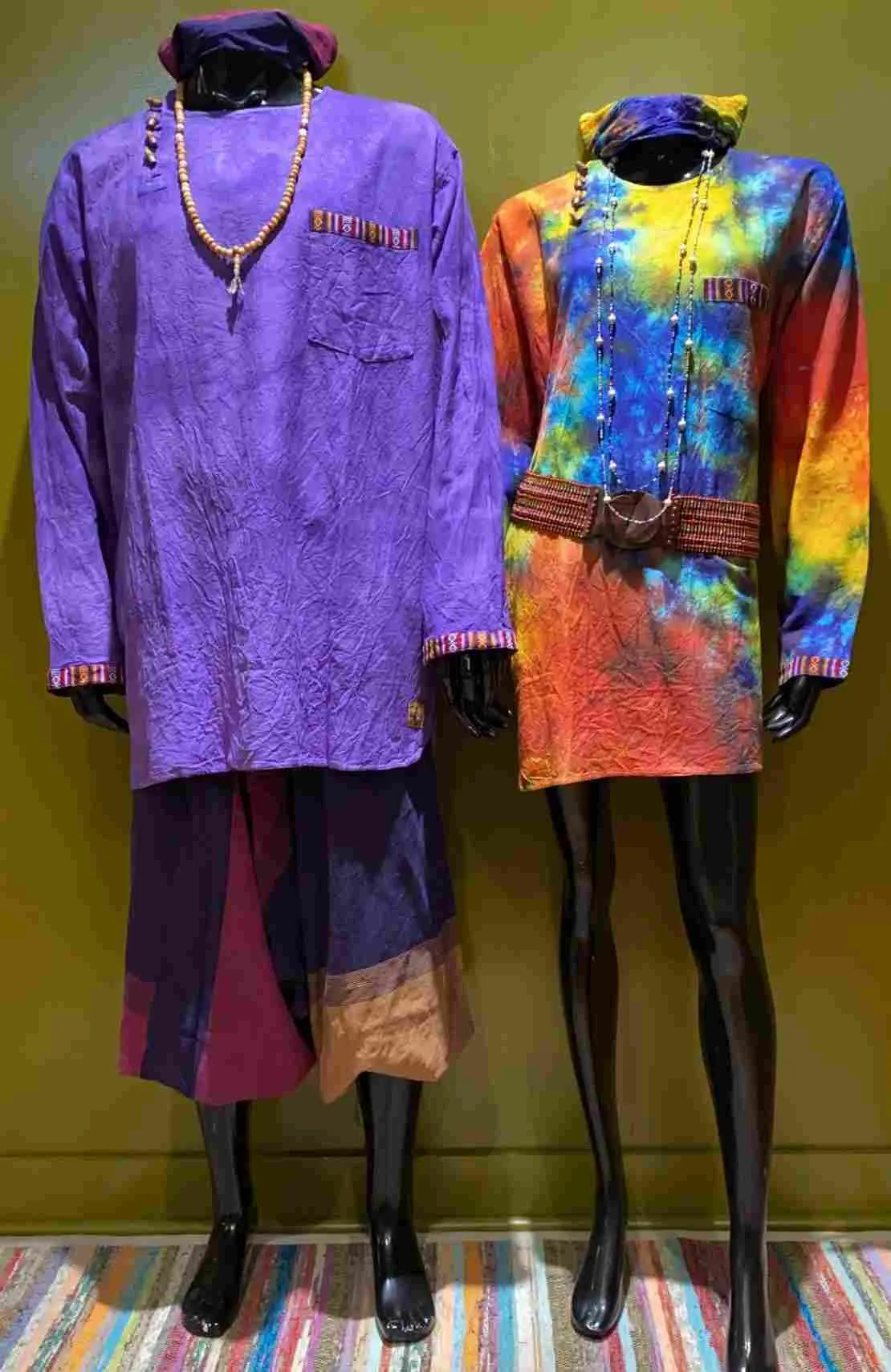Cotton Bhutani Trim Long-Sleeve Round Neck Tunic - Tie-Dye