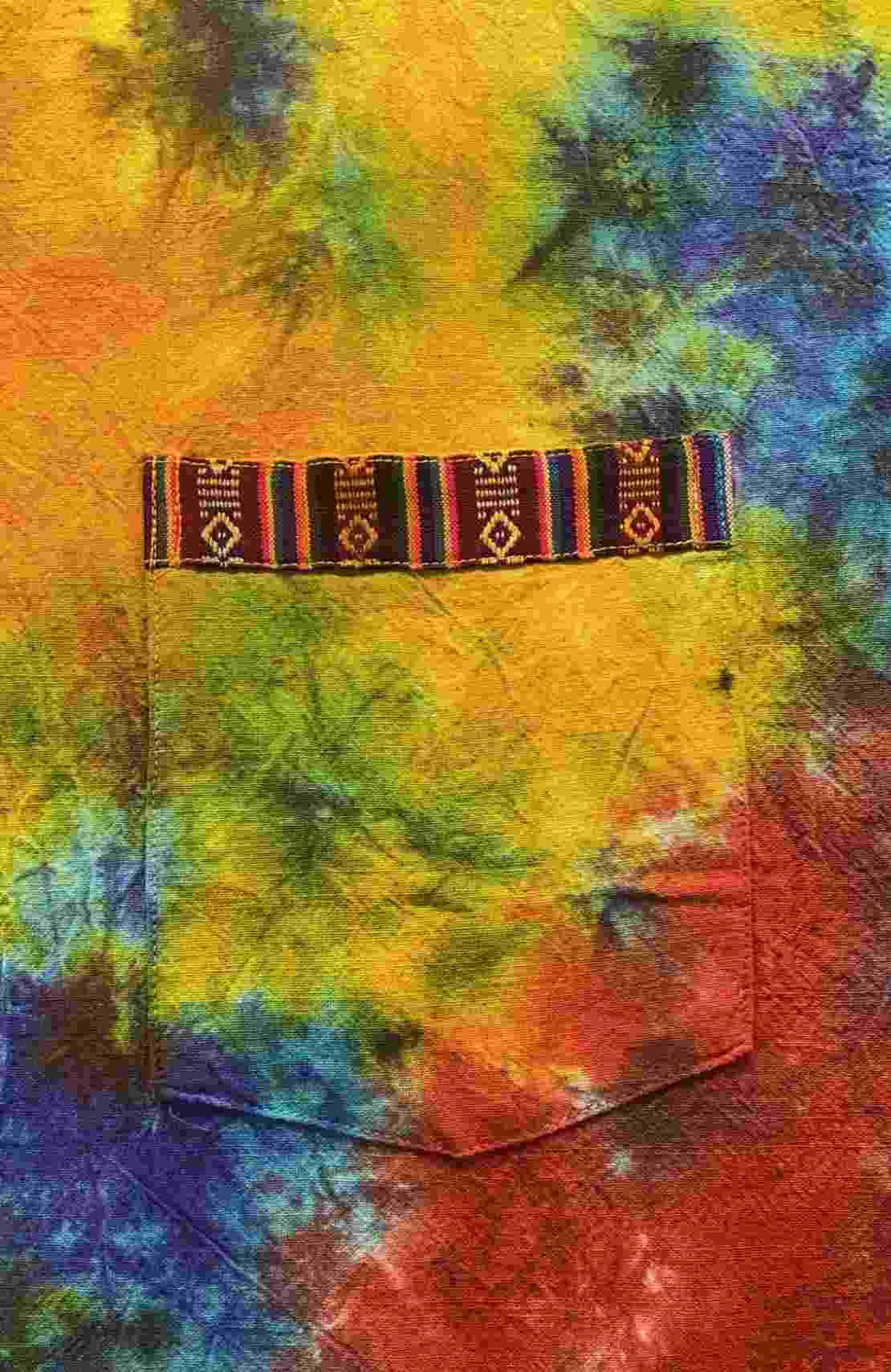 Cotton Bhutani Trim Long-Sleeve Round Neck Tunic - Tie-Dye