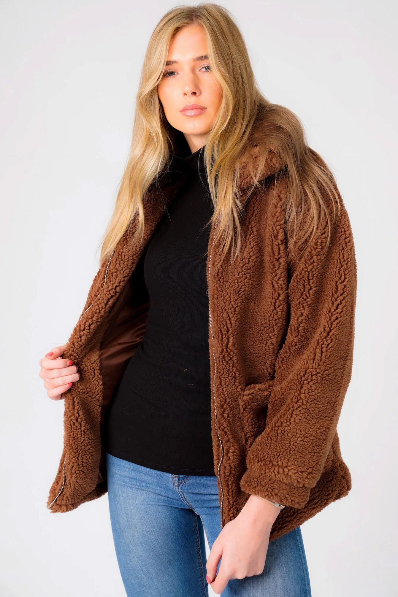 Cupcake Borg Teddy Bomber Jacket In Brown - Weekend Vibes