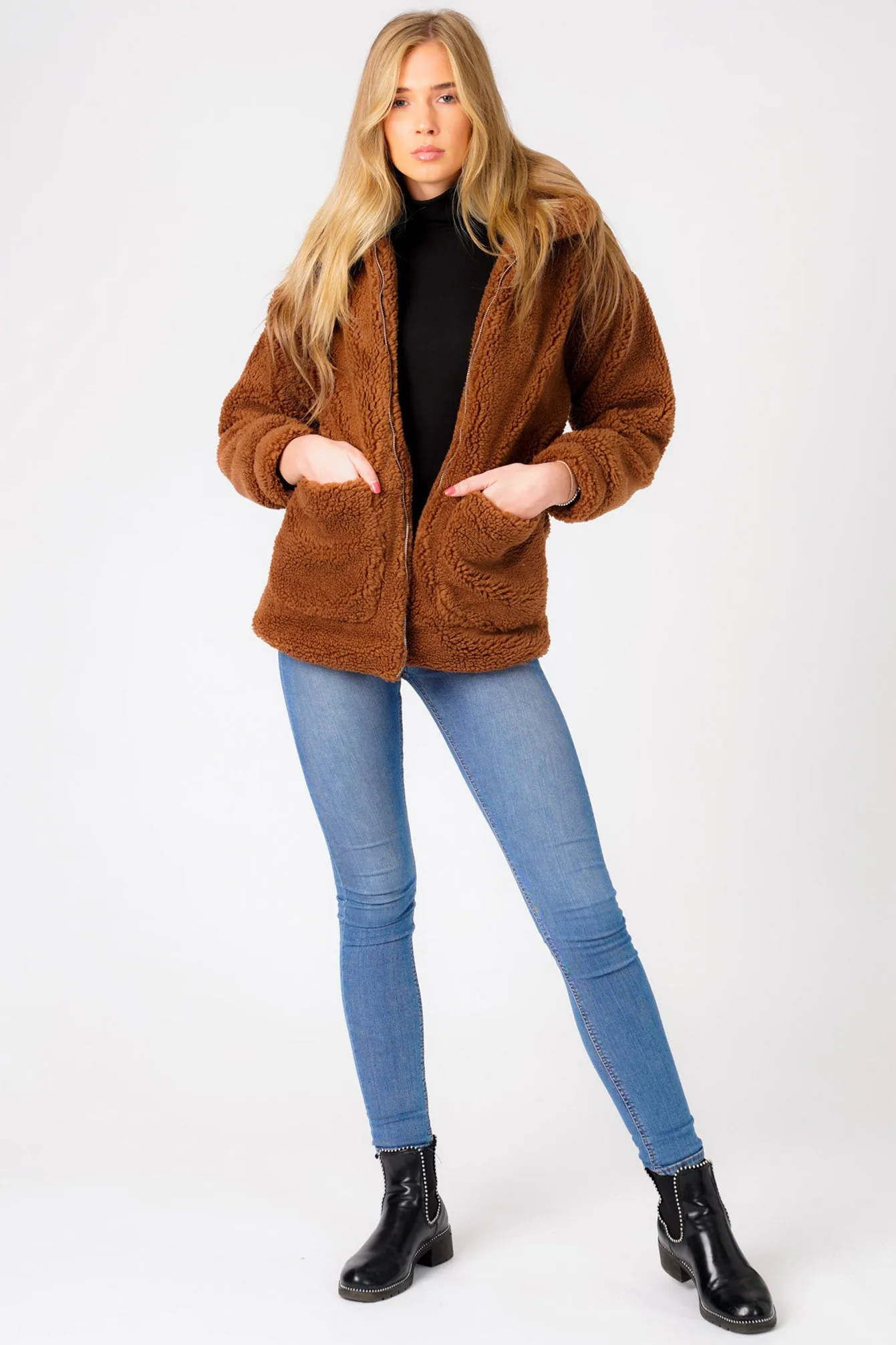 Cupcake Borg Teddy Bomber Jacket In Brown - Weekend Vibes