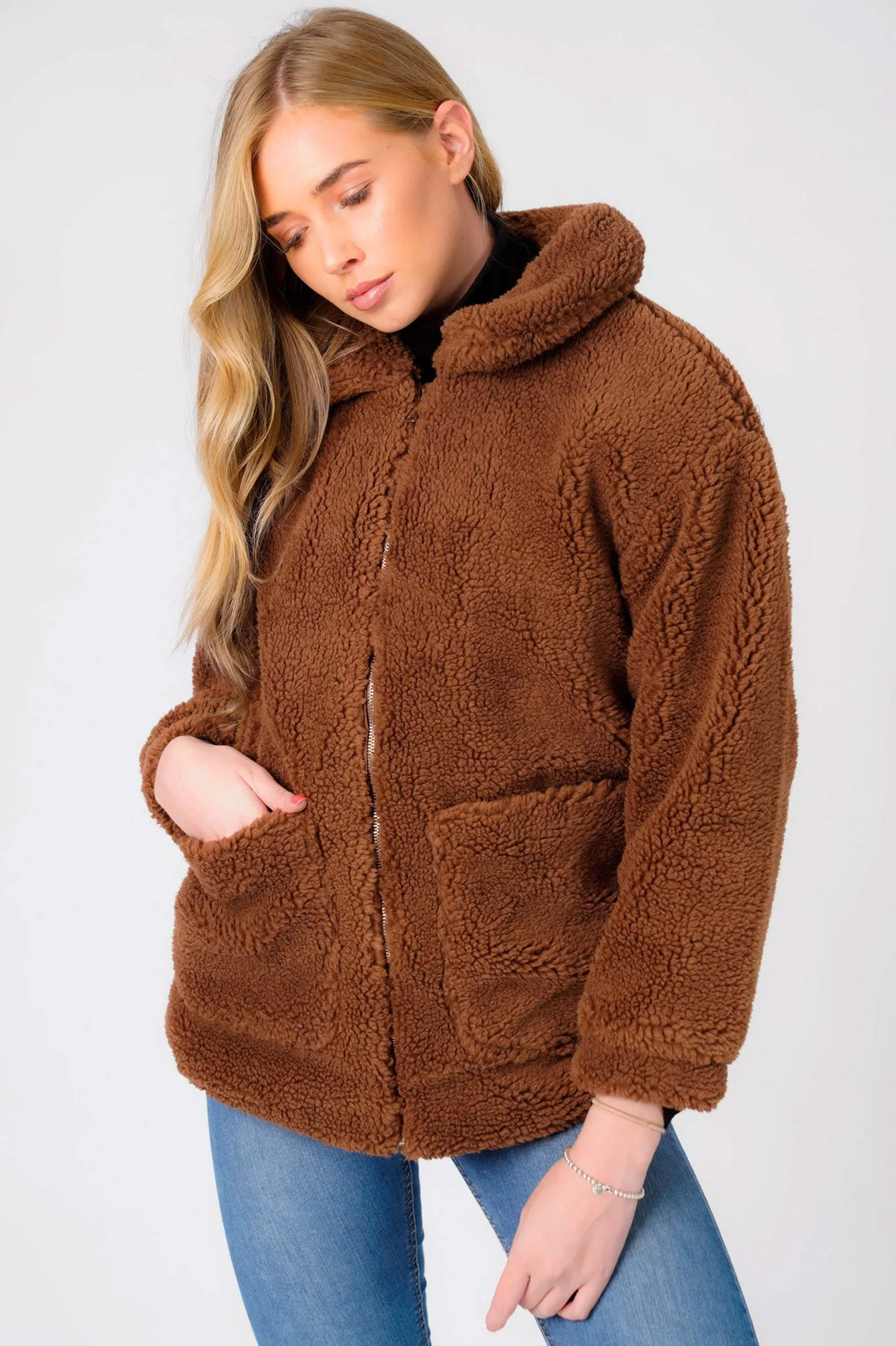Cupcake Borg Teddy Bomber Jacket In Brown - Weekend Vibes