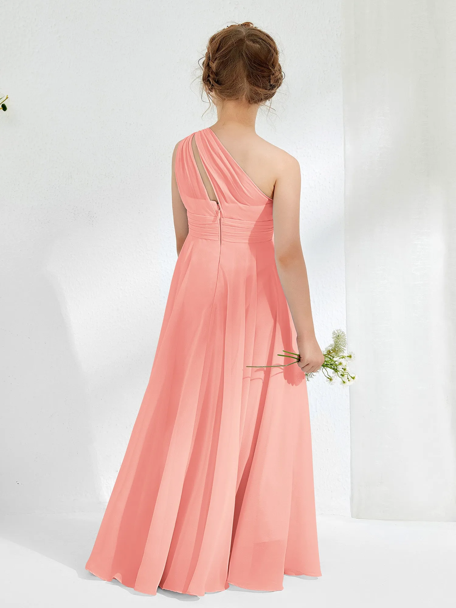 Cute One Shoulder  A-line Junior Bridesmaid Dresses Coral
