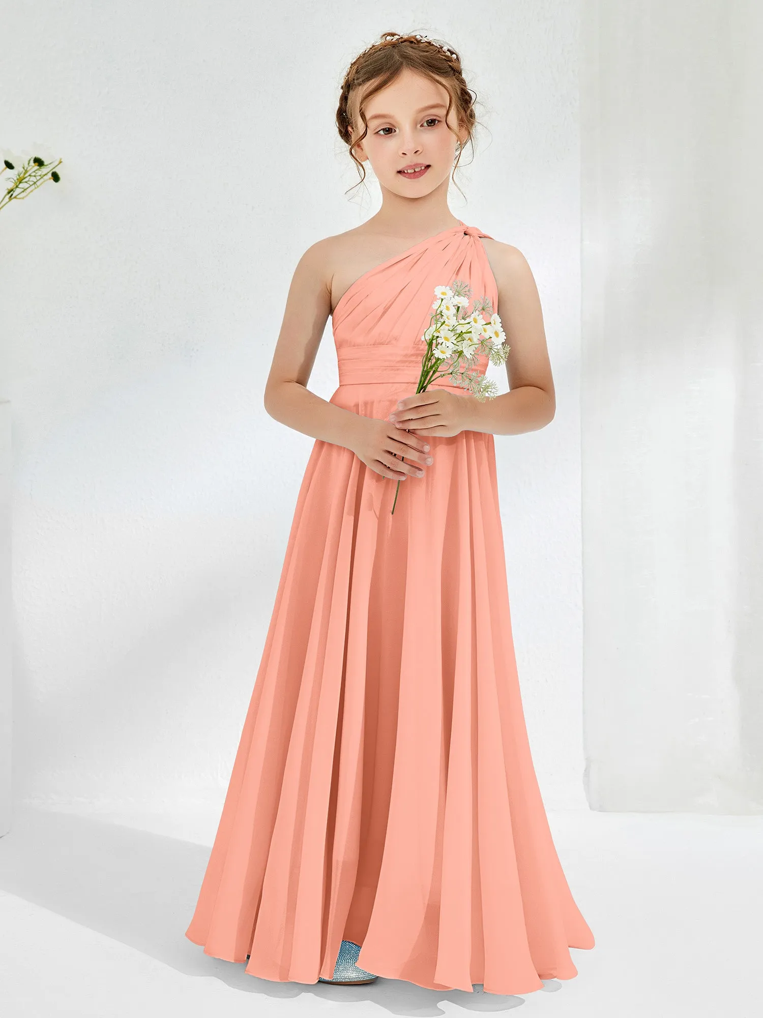 Cute One Shoulder  A-line Junior Bridesmaid Dresses Papaya