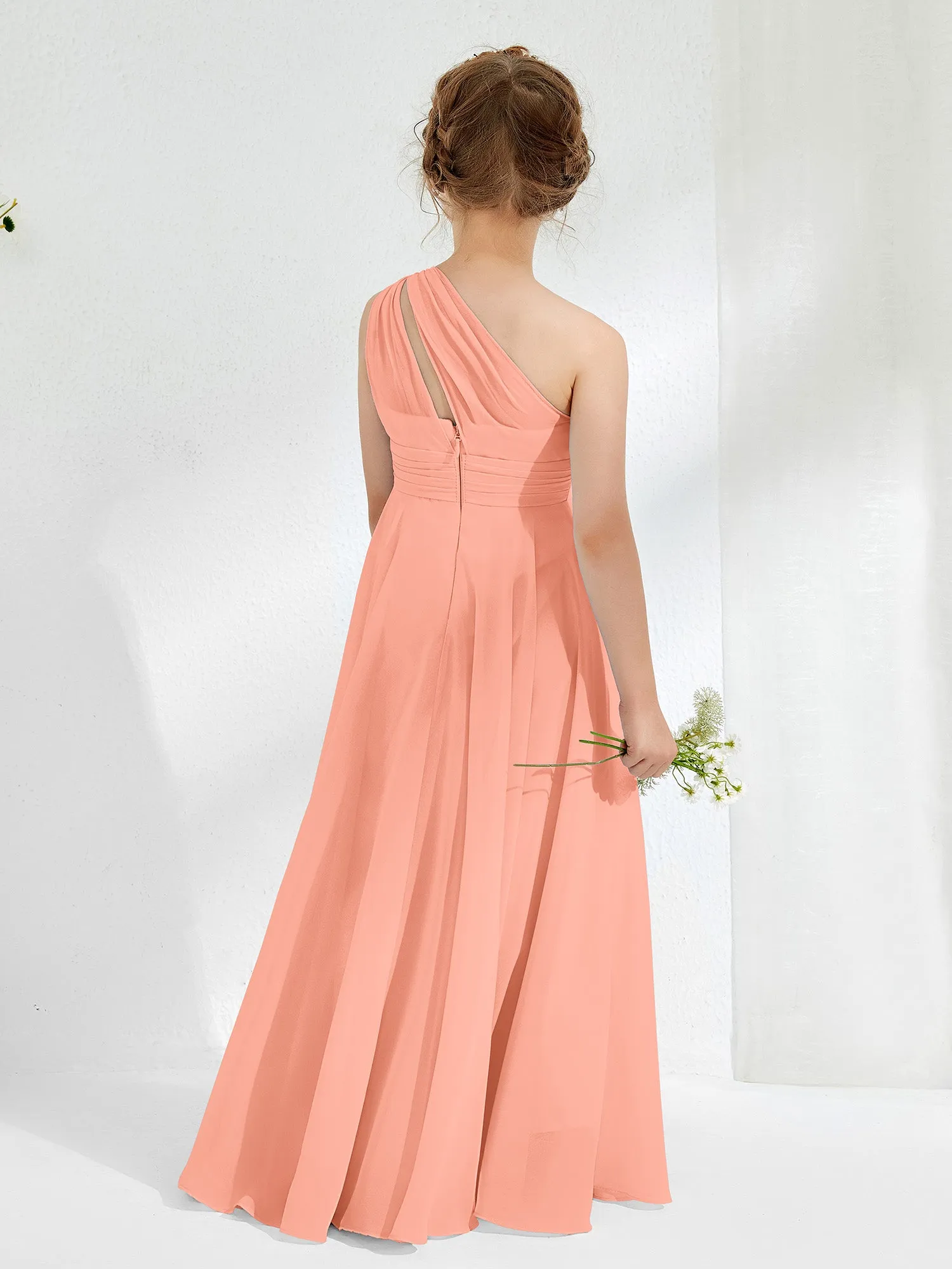 Cute One Shoulder  A-line Junior Bridesmaid Dresses Papaya
