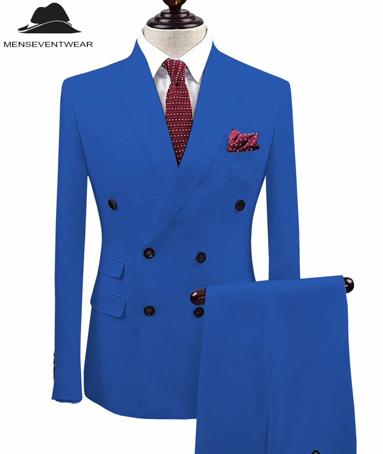 Formal 2 Pieces Mens Suit Double Breasted Flat Notch Lapel Tuxedos (Blazer Pants)