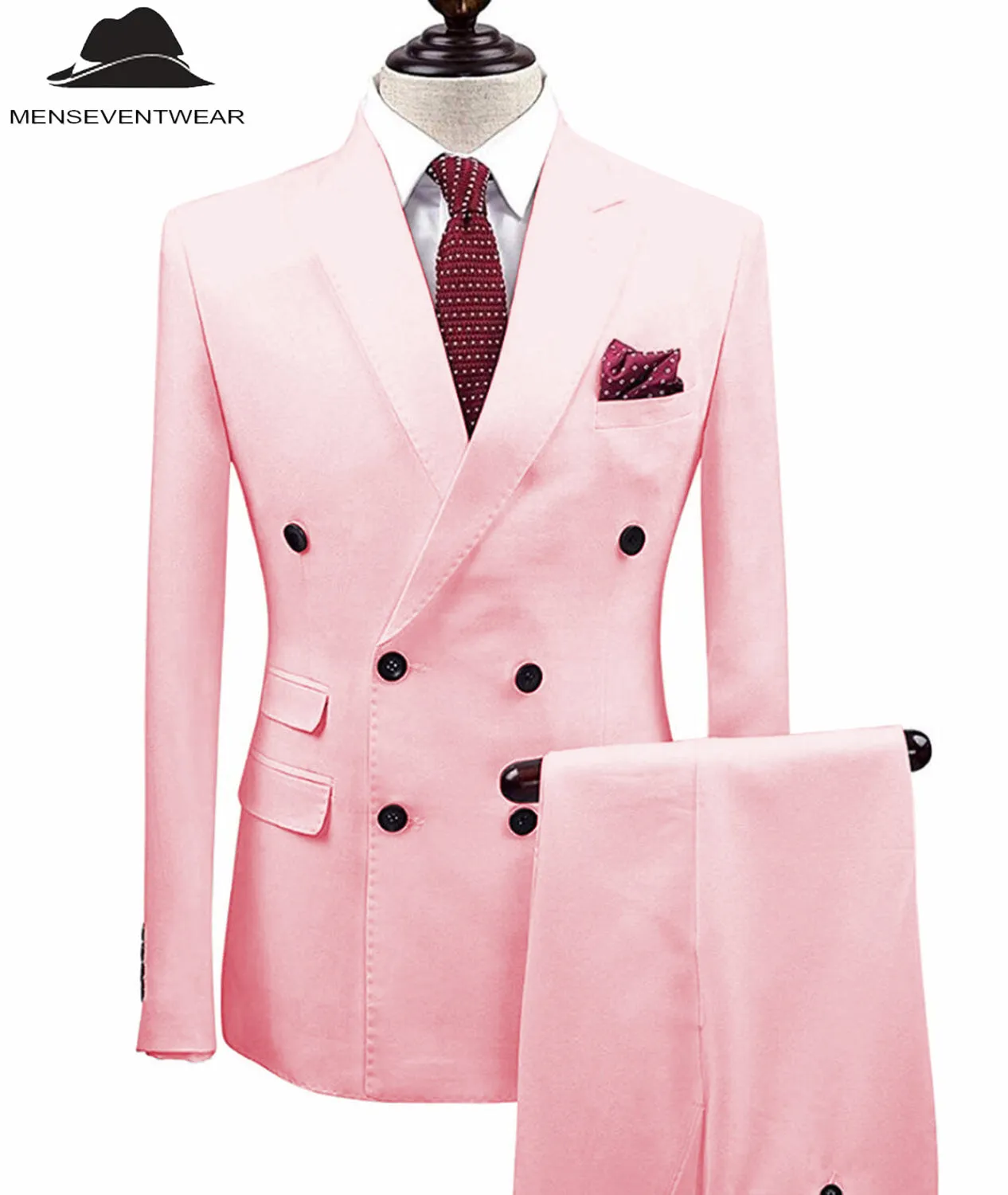 Formal 2 Pieces Mens Suit Double Breasted Flat Notch Lapel Tuxedos (Blazer Pants)