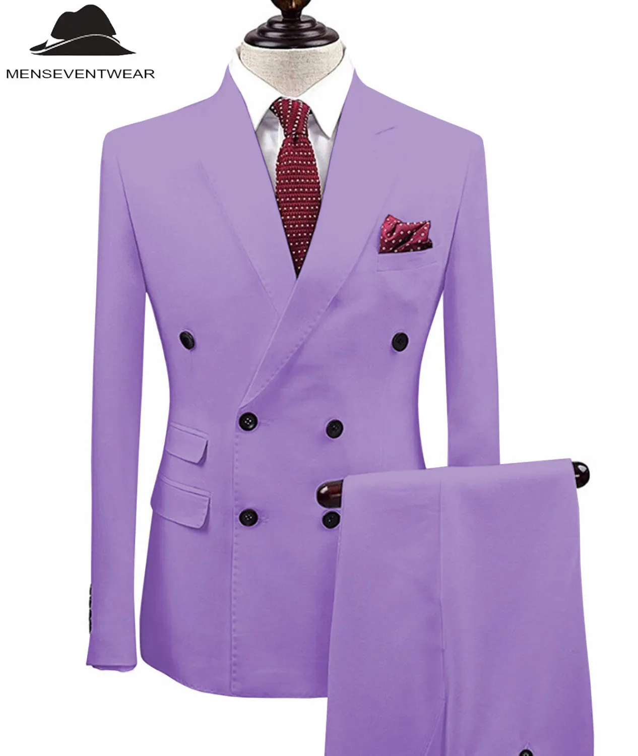 Formal 2 Pieces Mens Suit Double Breasted Flat Notch Lapel Tuxedos (Blazer Pants)