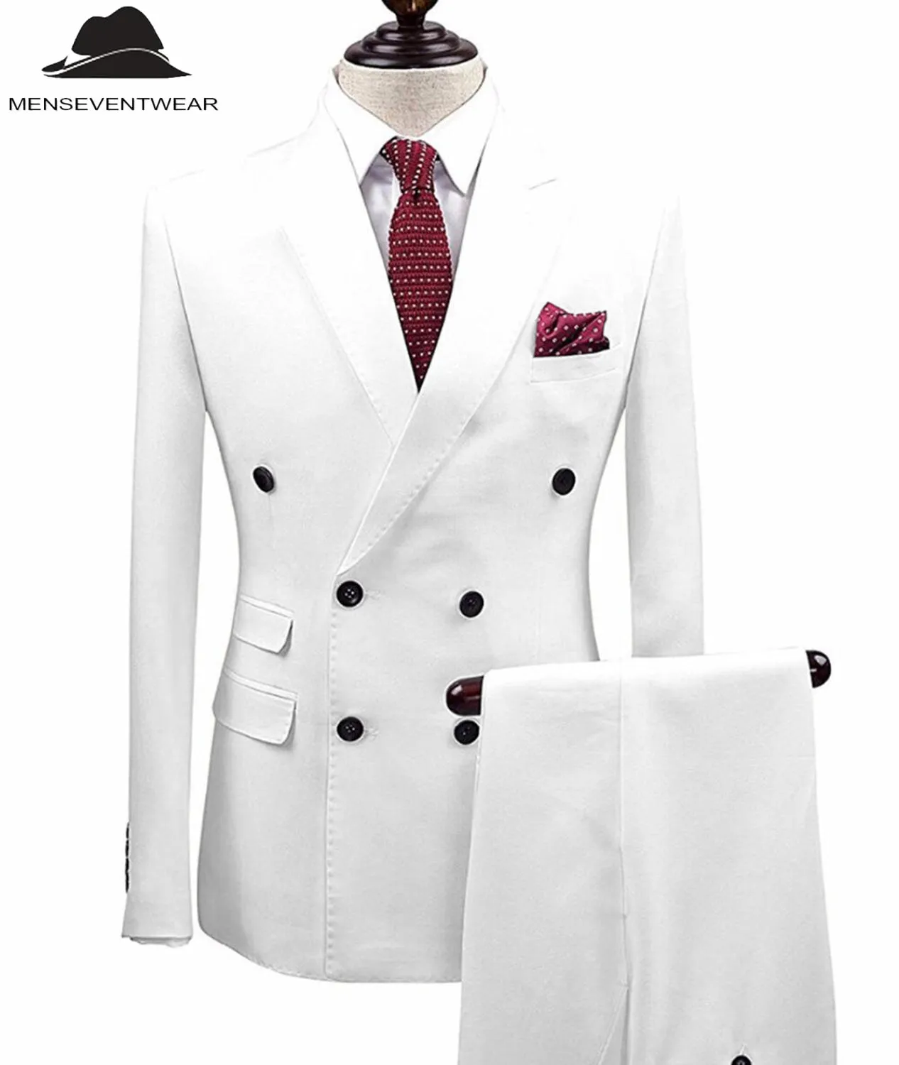 Formal 2 Pieces Mens Suit Double Breasted Flat Notch Lapel Tuxedos (Blazer Pants)