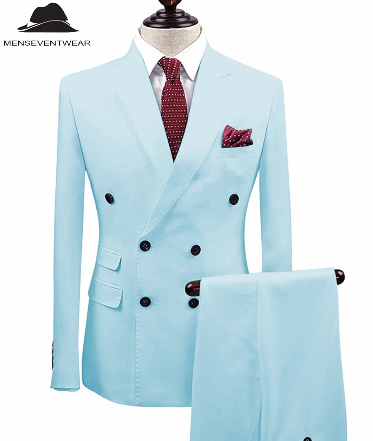 Formal 2 Pieces Mens Suit Double Breasted Flat Notch Lapel Tuxedos (Blazer Pants)