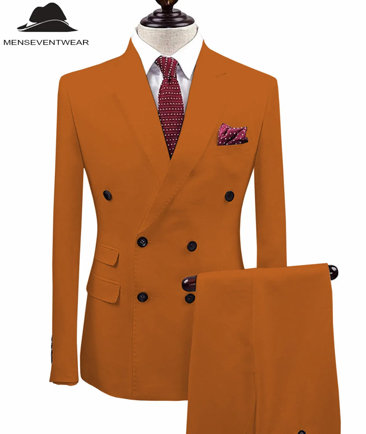 Formal 2 Pieces Mens Suit Double Breasted Flat Notch Lapel Tuxedos (Blazer Pants)