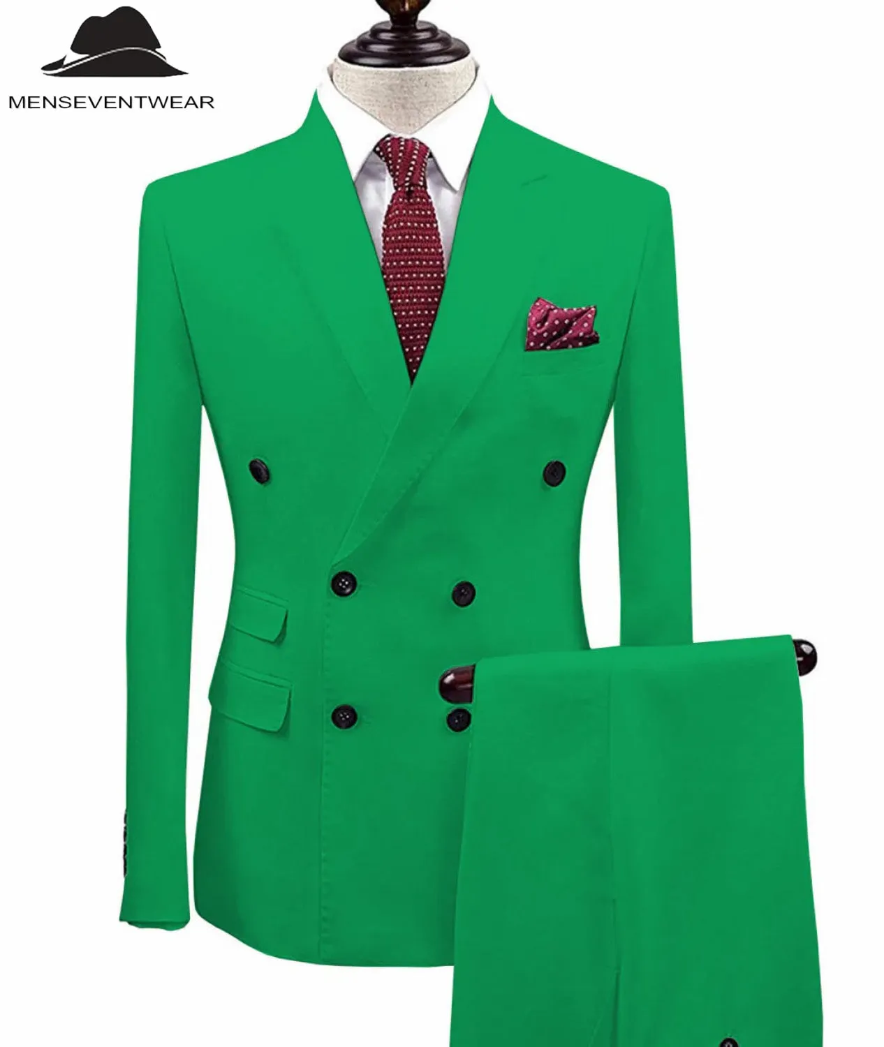 Formal 2 Pieces Mens Suit Double Breasted Flat Notch Lapel Tuxedos (Blazer Pants)