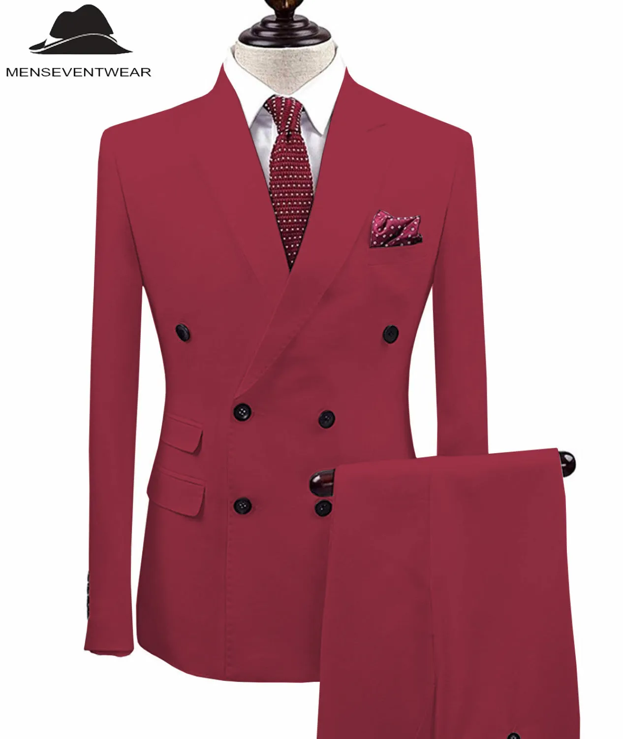 Formal 2 Pieces Mens Suit Double Breasted Flat Notch Lapel Tuxedos (Blazer Pants)