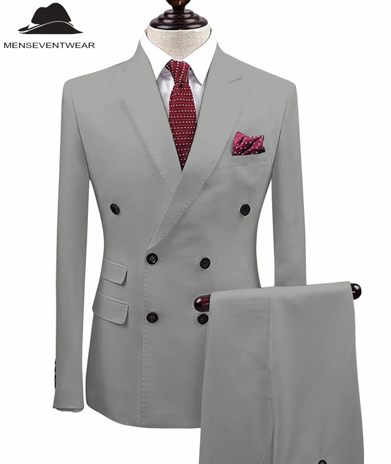 Formal 2 Pieces Mens Suit Double Breasted Flat Notch Lapel Tuxedos (Blazer Pants)