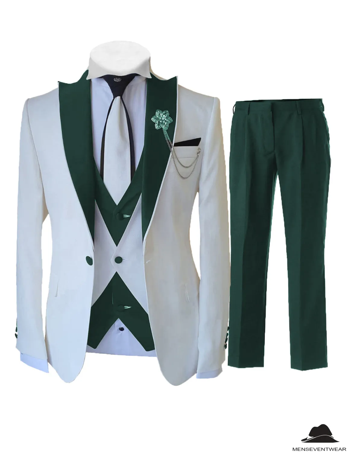 Formal Men's 3 Pieces Classic Flat Peak Lapel Tuxedos For Wedding (Blazer vest Pants)