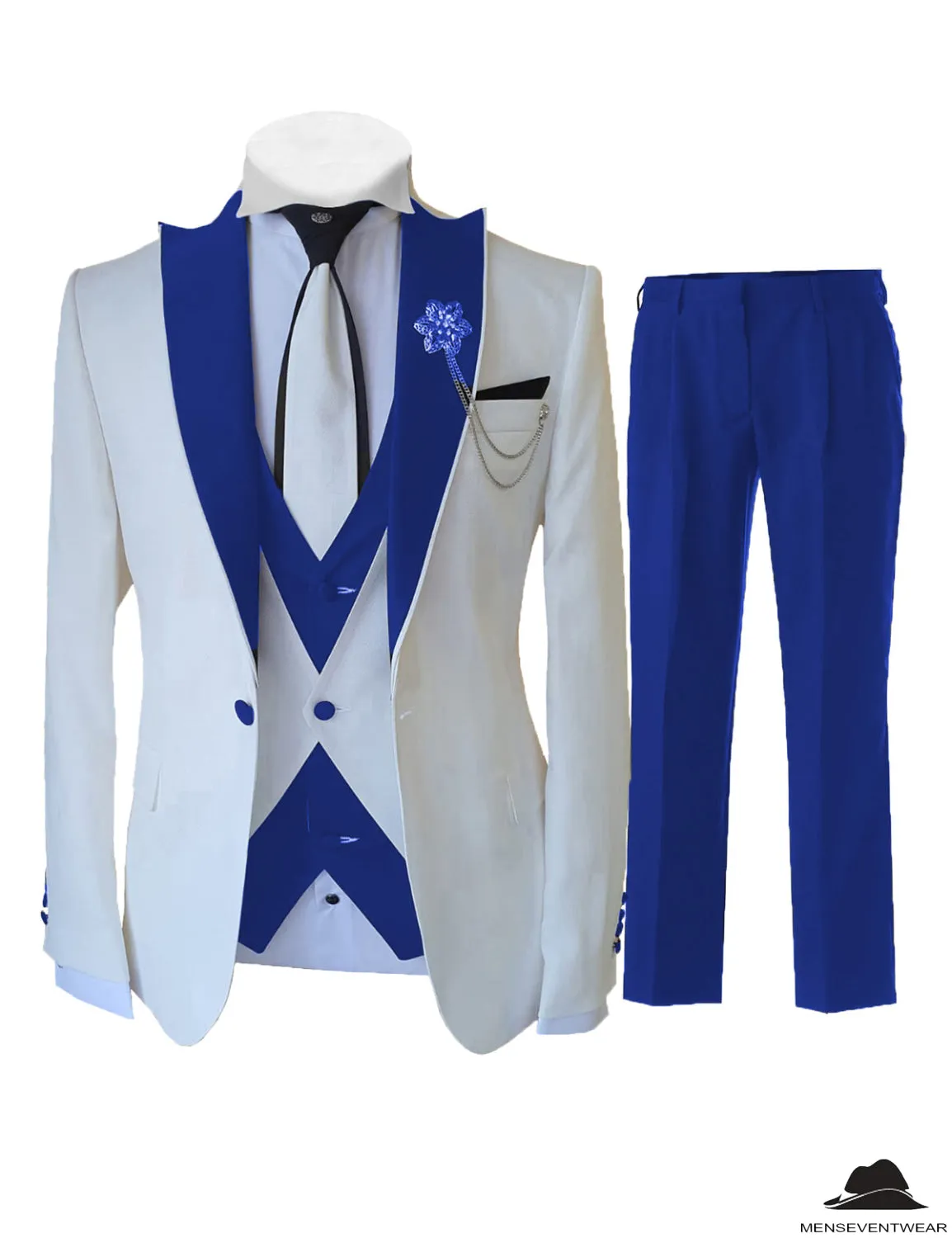 Formal Men's 3 Pieces Classic Flat Peak Lapel Tuxedos For Wedding (Blazer vest Pants)