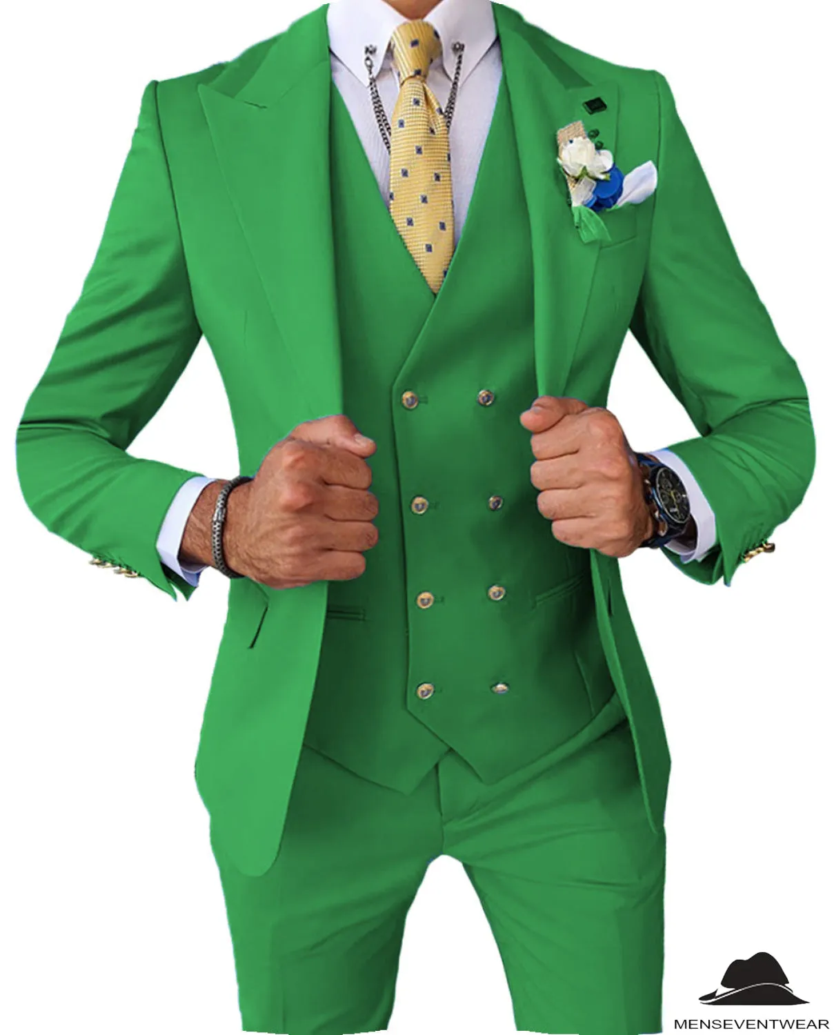 Formal Men's 3 Pieces Slim Fit Solid Color Peak Lapel Tuxedos For Wedding (Blazer vest Pants)