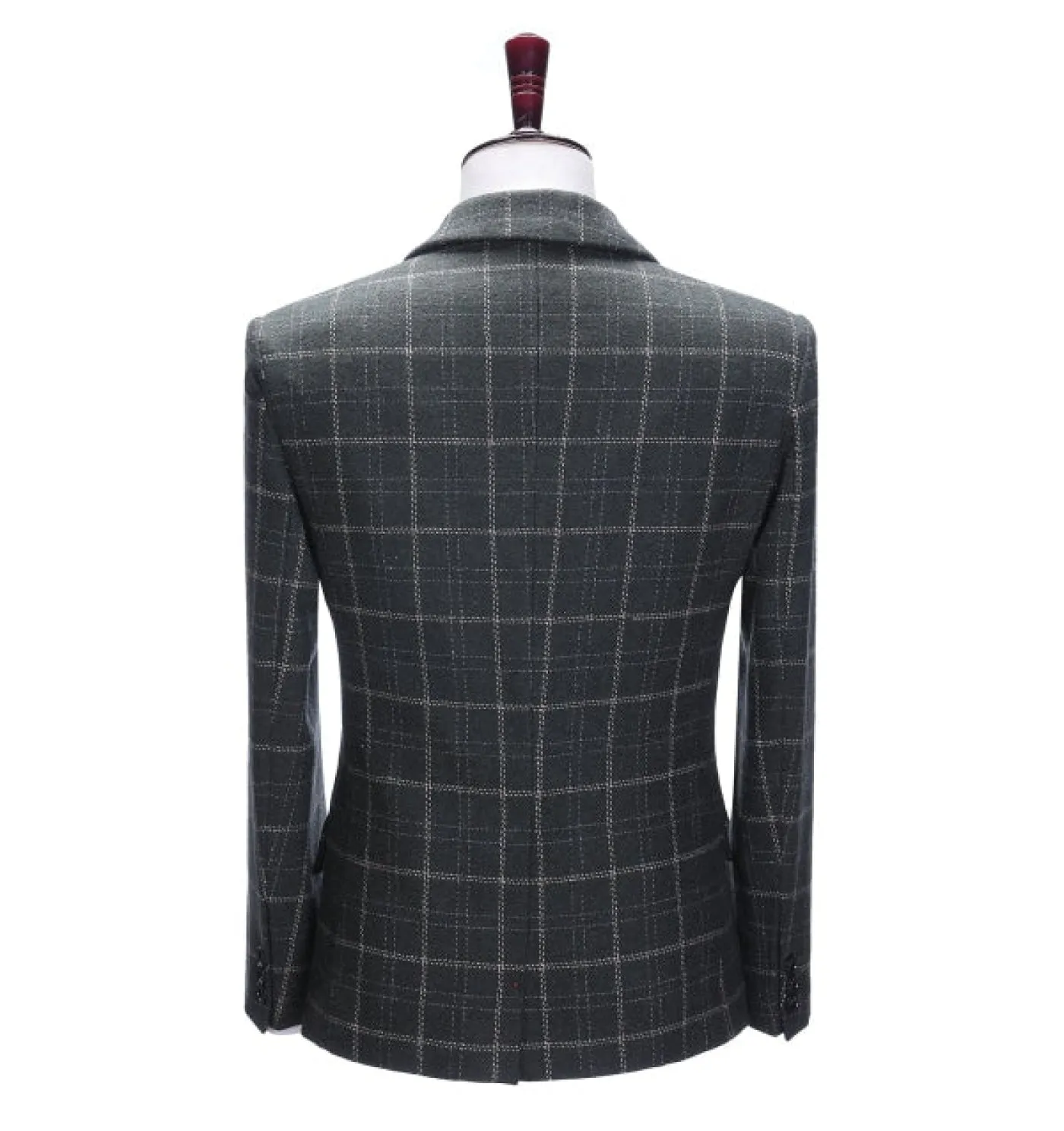 Formal Men's Business 3 Pieces Black Plaid Tweed Notch Lapel Suit (Blazer vest Pants)