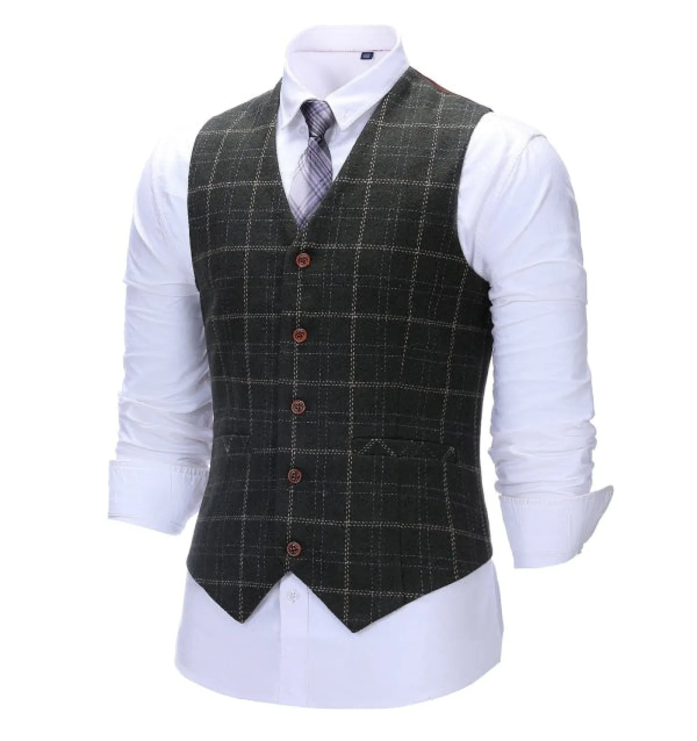 Formal Men's Business 3 Pieces Black Plaid Tweed Notch Lapel Suit (Blazer vest Pants)