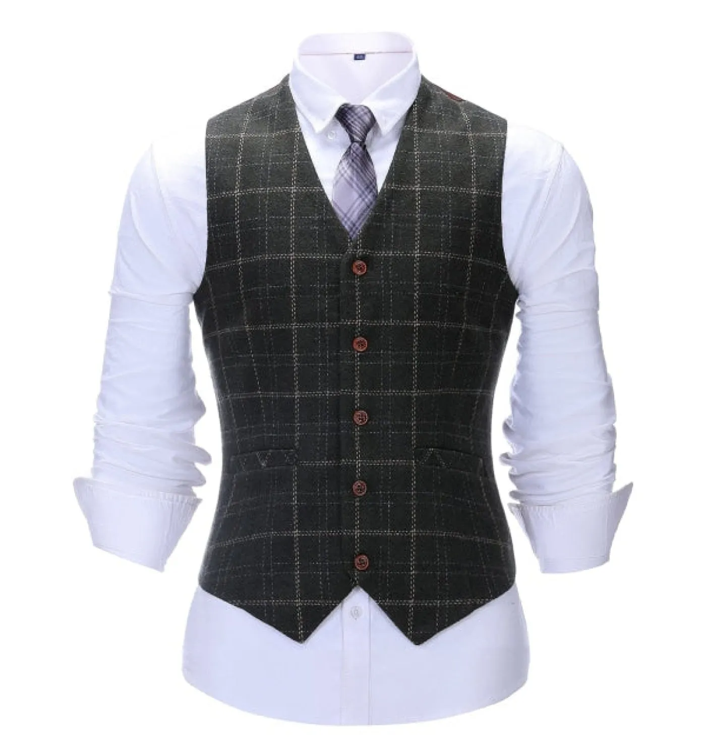 Formal Men's Business 3 Pieces Black Plaid Tweed Notch Lapel Suit (Blazer vest Pants)