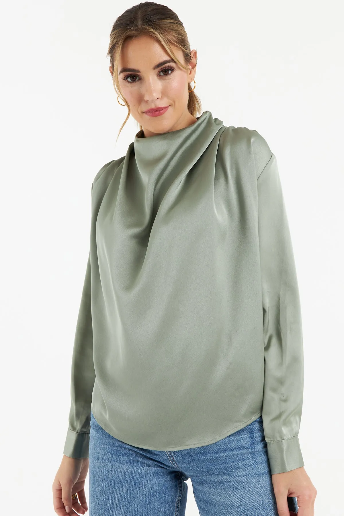 Gala Satin Blouse (Olive)