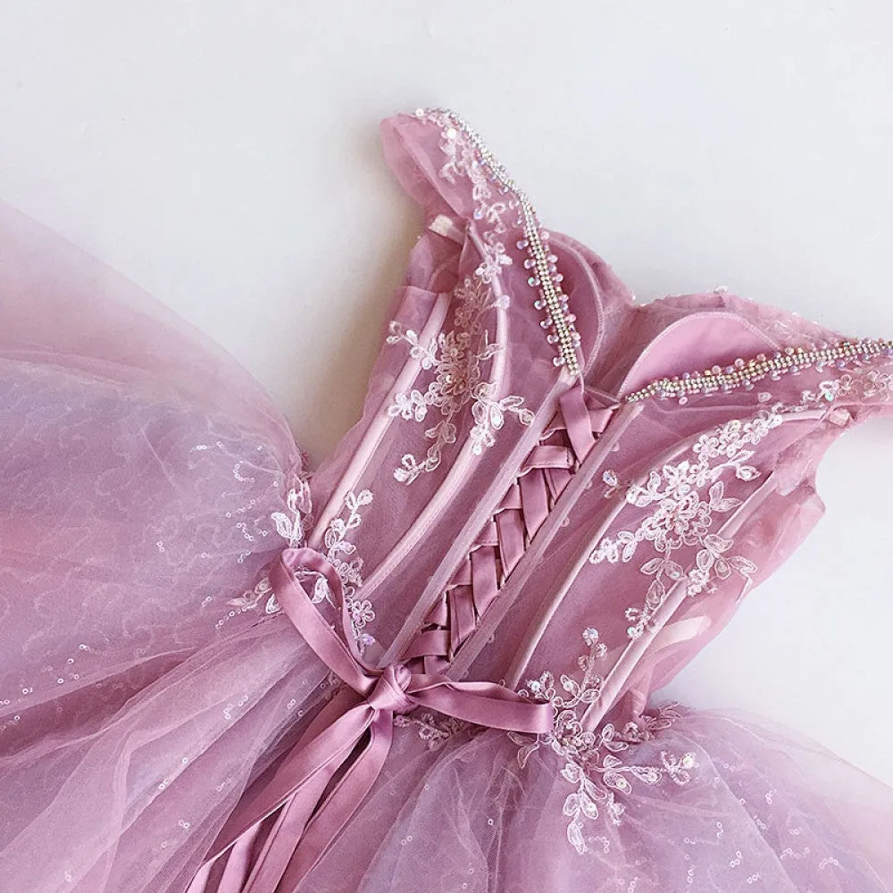 Gorgeous Off-the-Shoulder Short Homecoming Dress | Sequins Short Dress With Appliques