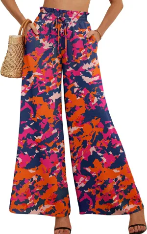 Heymoments Women's Wide Leg Lounge Pants Lightweight High Waisted Adjustable Tie Knot Loose Trousers with Pockets