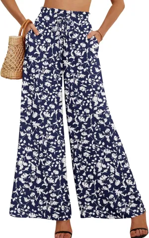 Heymoments Women's Wide Leg Lounge Pants Lightweight High Waisted Adjustable Tie Knot Loose Trousers with Pockets