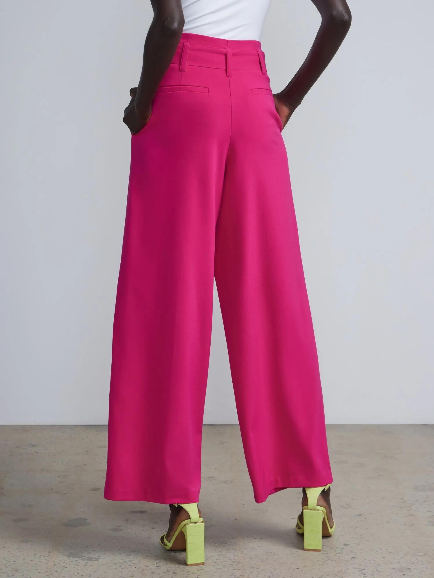 High Rise Wide Leg Tie Waist Palazzo Pants