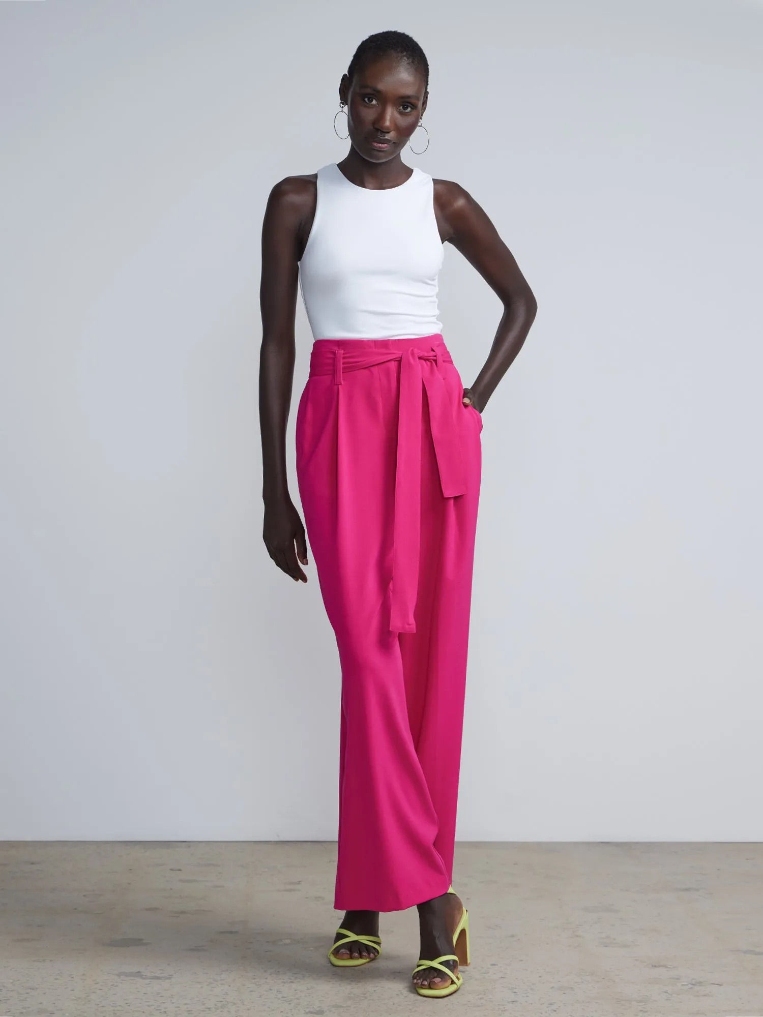 High Rise Wide Leg Tie Waist Palazzo Pants