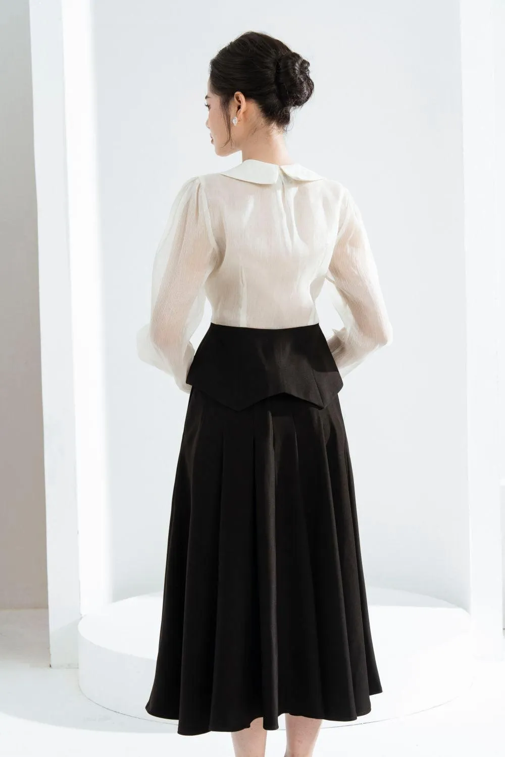 Kelly A-line Knife-Pleated Polycotton Midi Skirt
