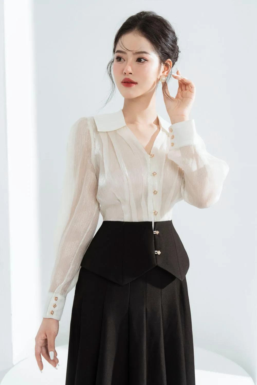Kelly A-line Knife-Pleated Polycotton Midi Skirt