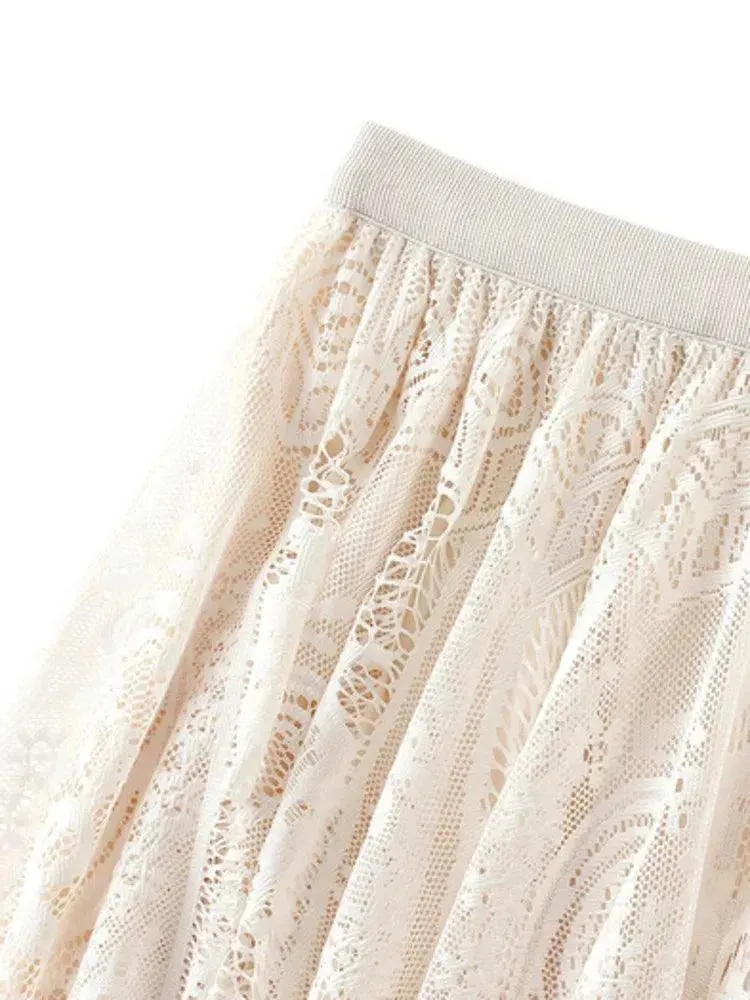 Lace Skirt Solid Color A-Line Women’s Casual Skirt