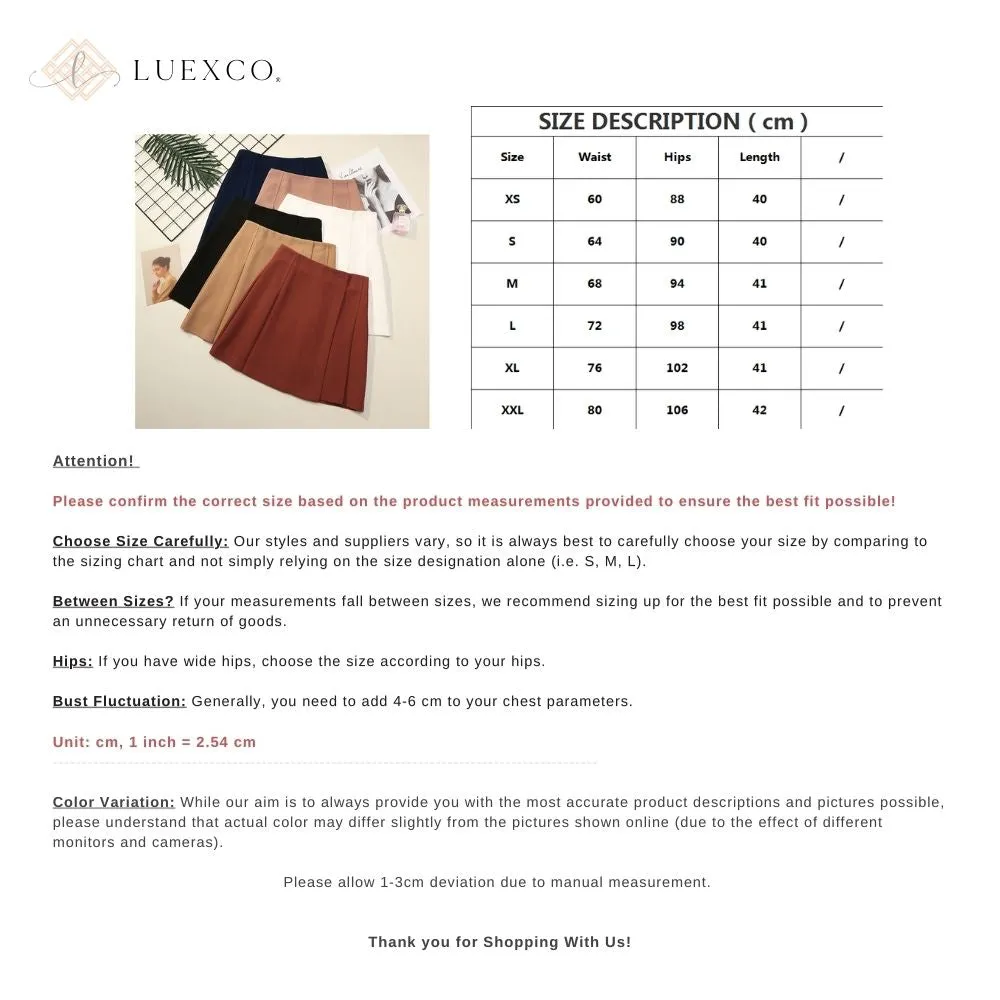 Luexco High Waist A-Line Pleated Mini Skirt