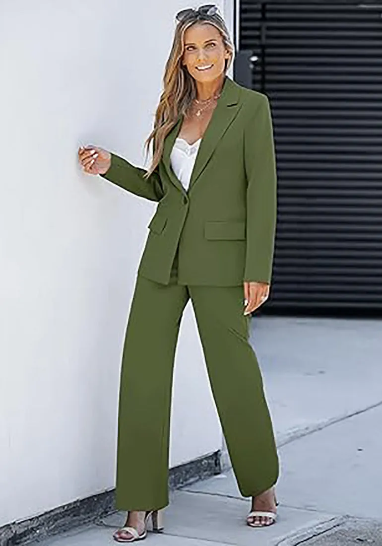 luvamia 2 Piece Outfits for Women Dressy Blazer Jackets High Waisted Straight Leg Pants Suits Set Business Casual Office
