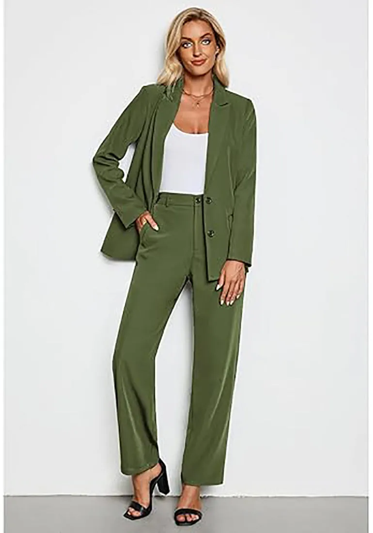 luvamia 2 Piece Outfits for Women Dressy Blazer Jackets High Waisted Straight Leg Pants Suits Set Business Casual Office
